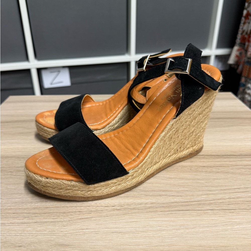 Ethan Valdes Barcelona Laguna Elegant Black Woven Wedge Heel Espadrille Sandals - Picture 3 of 7